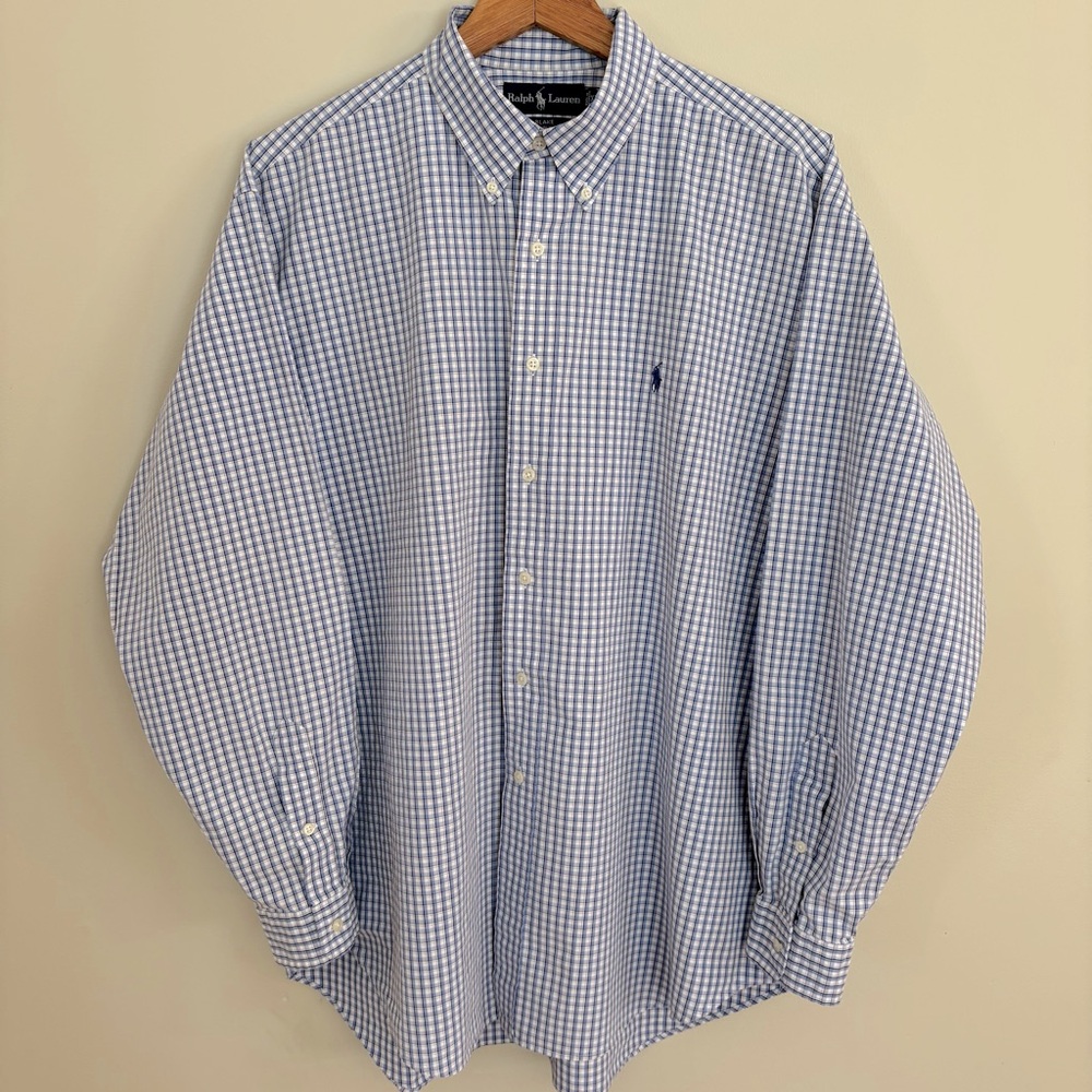 Ralph Lauren Men's Blake Long-Sleeved Button-Down Shirt Size XL Blue Plaid Logo